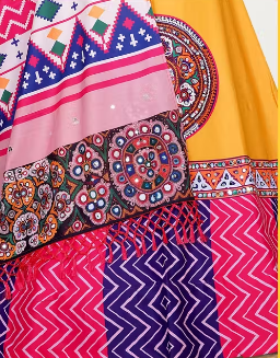 Girls Haldi Ceremony And Navratra Special Garba Night Desinger Tusser Silk Lahenga Choli set multicolor