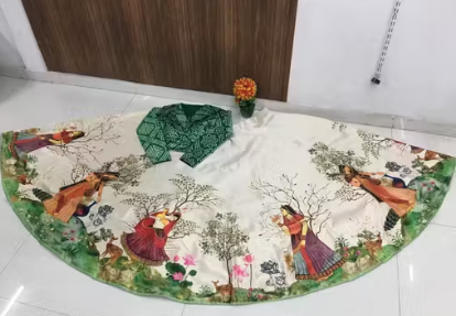 KIDS AND GIRLS PURE SATIN SILK DIGITAL PRINT NAVRATRI SPECIAL LEHENGA+LEHANGA CHOLI FOR GIRLS +LEHANGA+LEHENGA CHOLI FOR NAVRATRI AND WEDDING WITH UNSTICHED BLOUSE AND DUPATTA WITH BEAUTIFUL LATKAN BOTH SIDE.