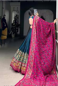 Lehenga Choli in Tussar Silk With Floral and Foil Print With Dupatta violet