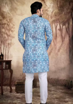Men CROSSED Work Kurta Best Quality At Lowest Price Set Blue