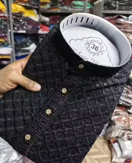 PREMIUM QUALITY LUCKNAWI CHIKANKARI BLACK KURTA FOR MEN ( ONLY KURTA)