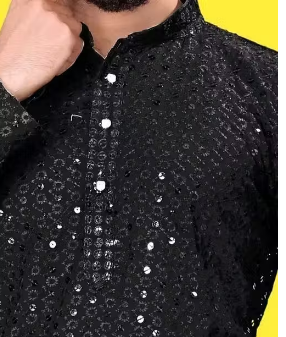 PREMIUM QUALITY LUCKNAWI CHIKANKARI BLACK KURTA FOR MEN ( ONLY KURTA)