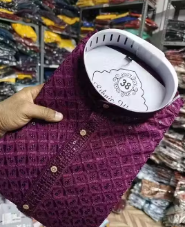 PREMIUM QUALITY LUCKNAWI CHIKANKARI Purple KURTA FOR MEN ( ONLY KURTA)