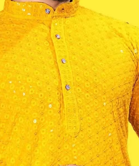 PREMIUM QUALITY LUCKNAWI CHIKANKARI YELLOW KURTA FOR MEN ( ONLY KURTA)