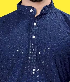 PREMIUM QUALITY LUCKNAWI CHIKANKARI BLUE KURTA FOR MEN ( ONLY KURTA)