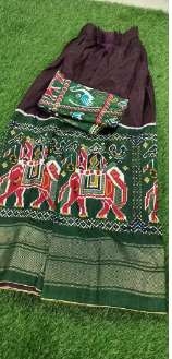 SGS Designer Chandari Silk Lehnga Choli with Jhumka Dupatta Green