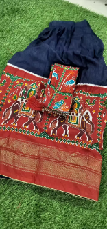 SGS Designer Chandari Silk Lehnga Choli with Jhumka Dupatta Blue