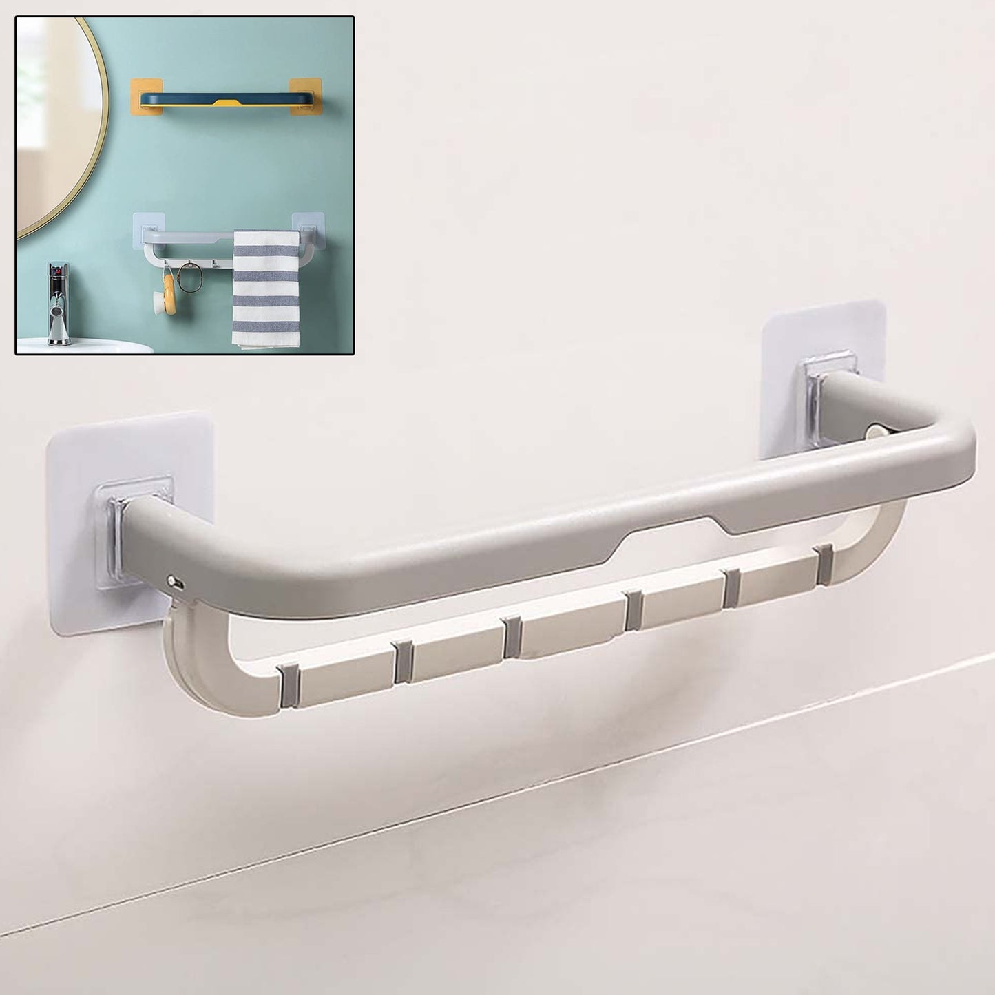 1515 Wall Mounted Double Bar Towel Holder With Hooks Multifunctional Adjustable Towels Rack For Kitchenbathroom Folding Towel Shelf
