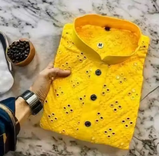 Mens Kurta Yellow