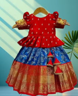 Kids New south Indian traditional pattu pavadai Cotton Silk Lehenga choli for girls dress