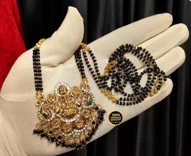 Maha Saving Offer Jewellery Attractive New design Manaal Jewels Designer Asta Laxmi Big CZ Pendent with two line fancy 24 Inch mangalsutra for Women's &amp; Girls