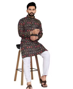 Men CROSSED Work Kurta Best Quality At Lowest Price Set Black