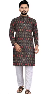 Men CROSSED Work Kurta Best Quality At Lowest Price Set Black