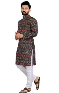Men CROSSED Work Kurta Best Quality At Lowest Price Set Black