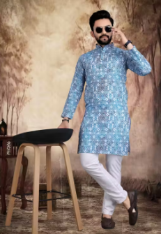 Men CROSSED Work Kurta Best Quality At Lowest Price Set Blue
