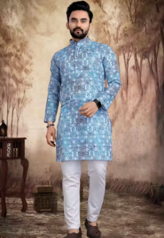 Men CROSSED Work Kurta Best Quality At Lowest Price Set Blue
