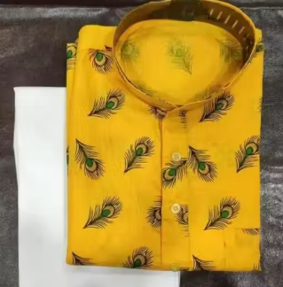 Men's Boys Printed Kurta only Kurta Yellow