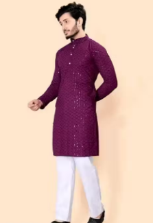 PREMIUM QUALITY LUCKNAWI CHIKANKARI Purple KURTA FOR MEN ( ONLY KURTA)