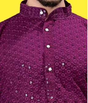 PREMIUM QUALITY LUCKNAWI CHIKANKARI Purple KURTA FOR MEN ( ONLY KURTA)