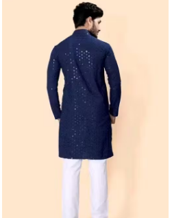 PREMIUM QUALITY LUCKNAWI CHIKANKARI BLUE KURTA FOR MEN ( ONLY KURTA)