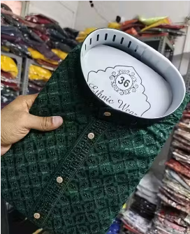 PREMIUM QUALITY LUCKNAWI CHIKANKARI Green KURTA FOR MEN ( ONLY KURTA)