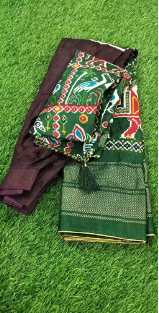 SGS Designer Chandari Silk Lehnga Choli with Jhumka Dupatta Green