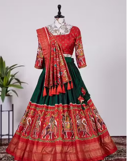 SGS Designer Chandari Silk Lehnga Choli with Jhumka Dupatta Red