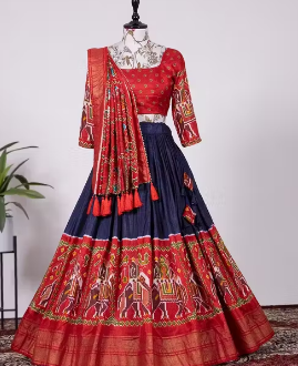 SGS Designer Chandari Silk Lehnga Choli with Jhumka Dupatta Blue