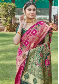 Cotton silk jacquard saree with unstitched blouse