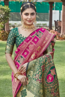 Cotton silk jacquard saree with unstitched blouse