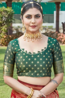 Cotton silk jacquard saree with unstitched blouse